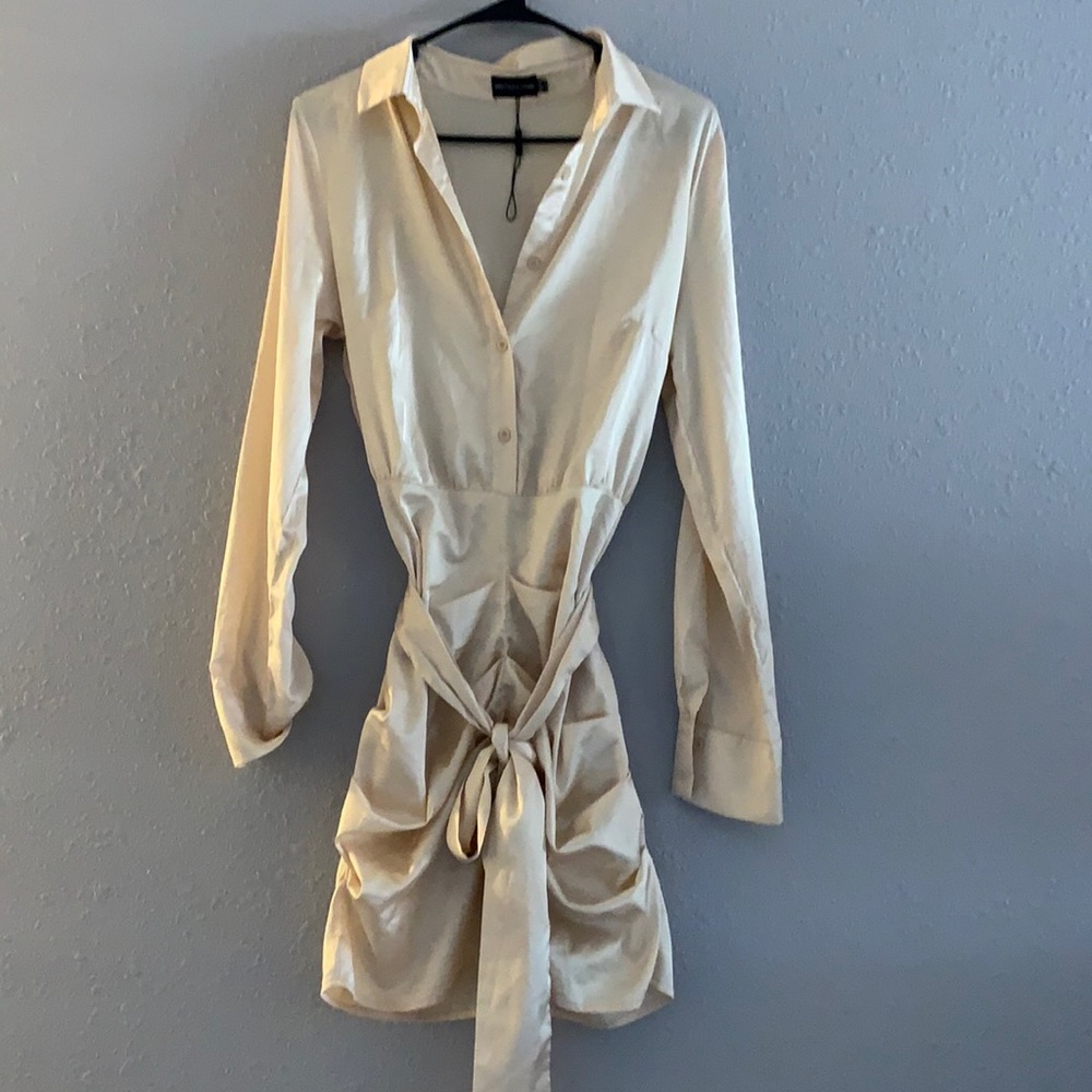 Pretty little thing satin feel button up ruched dress